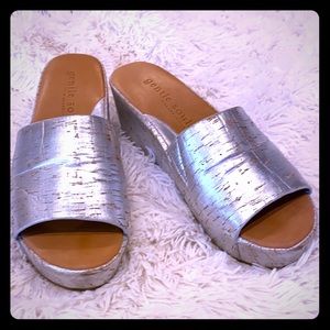 Gentle souls silver wedge sandals size 7.
